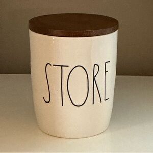 Rae Dunn White "STORE" Container with Wood Top